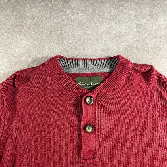 Eddie Bauer Red Maroon Henley Knit Sweater Size Large - Picture 6 of 8